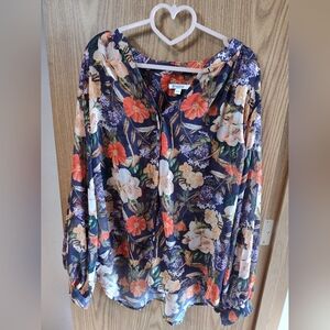 Chico's Floral Blouse - Navy and Orange